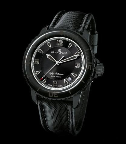 Wszystkie Czarne Repliki Zegarków Blancpain Fifty Fathoms PVD Ze Stali Nierdzewnej